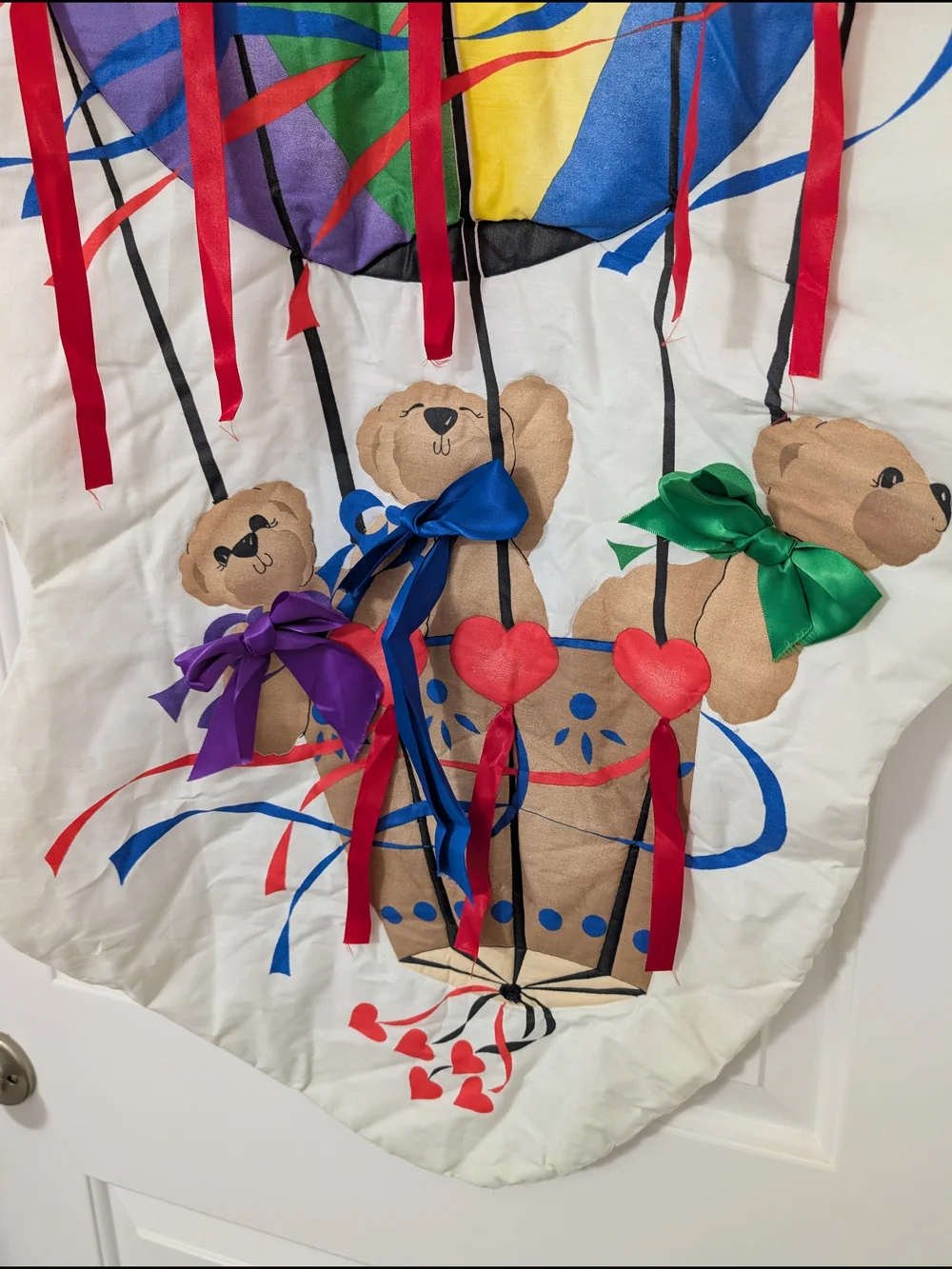 Vintage White Hot Air Balloon Teddy Tapestry with Multicolor Accents